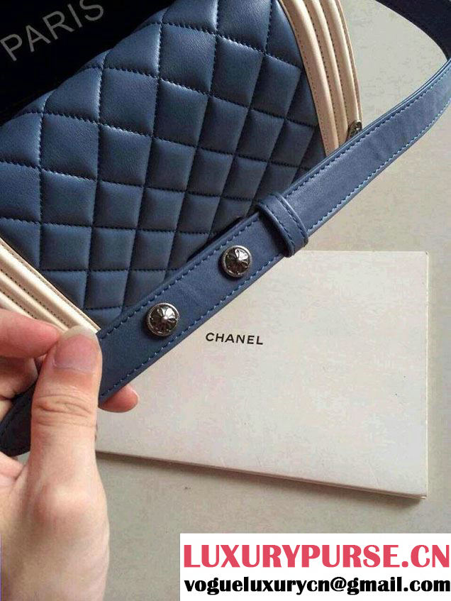 Chanel Boy with Silver Embellished Bag in Blue with White 2014