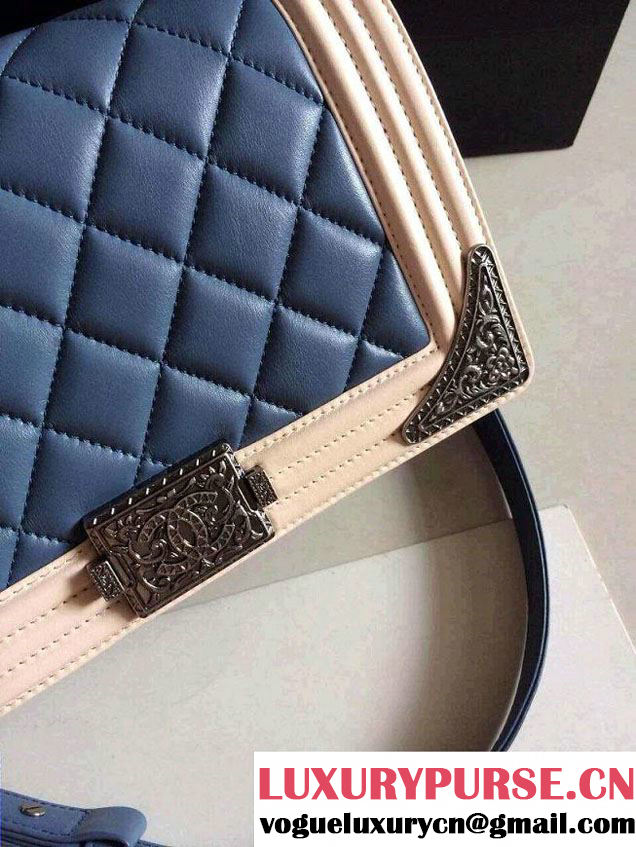 Chanel Boy with Silver Embellished Bag in Blue with White 2014