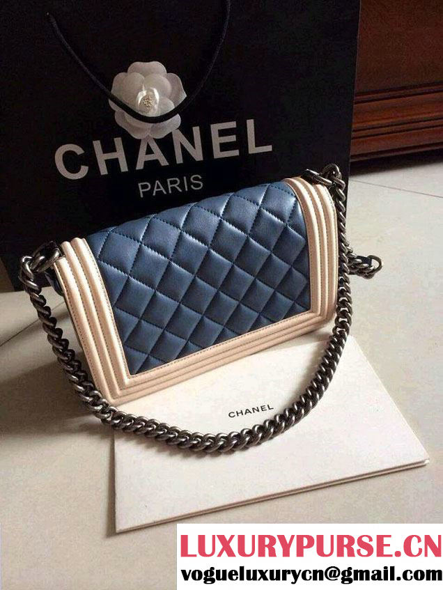 Chanel Boy with Silver Embellished Bag in Blue with White 2014
