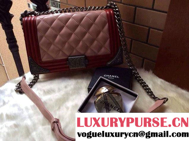 Chanel Boy with Silver Embellished Bag in Claret with Blush 2014