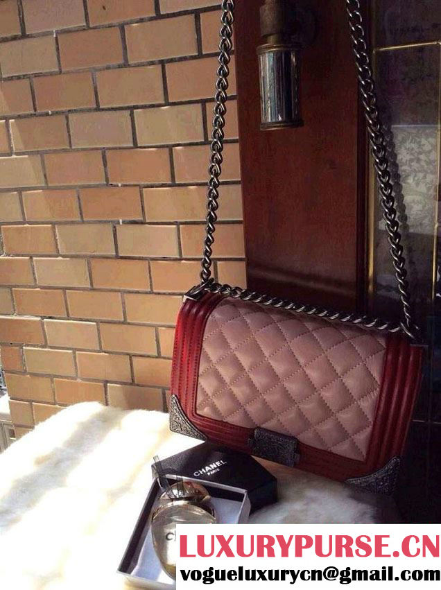 Chanel Boy with Silver Embellished Bag in Claret with Blush 2014