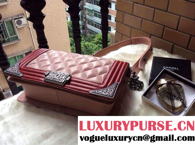 Chanel Boy with Silver Embellished Bag in Claret with Blush 2014