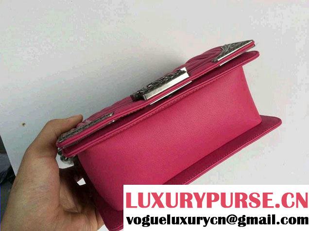 Chanel Boy with Silver Embellished Bag in Fushia 2014