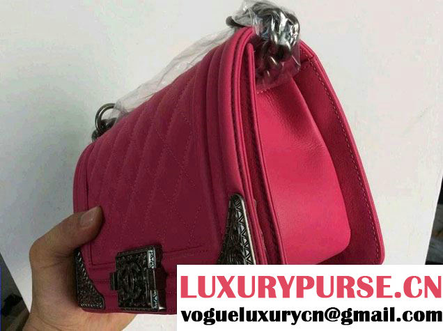 Chanel Boy with Silver Embellished Bag in Fushia 2014