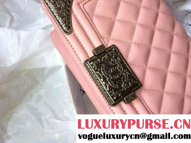 Chanel Boy with Silver Embellished Bag in Cherry Pink 2014