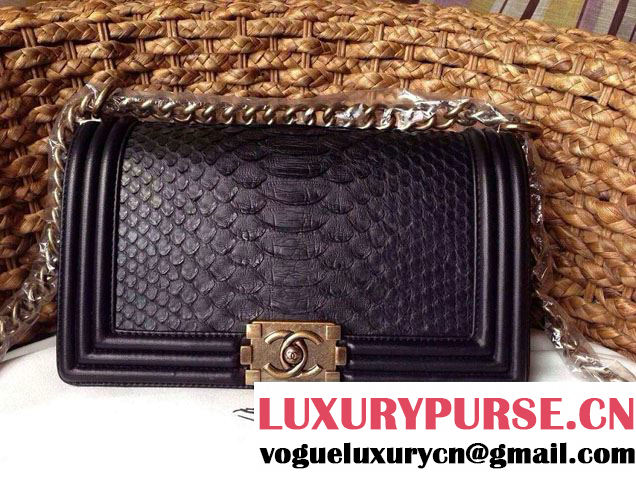 Chanel Le Boy Flap Bag in Python Leather Black