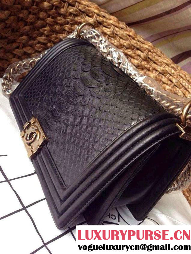 Chanel Le Boy Flap Bag in Python Leather Black