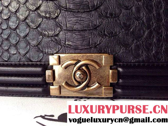 Chanel Le Boy Flap Bag in Python Leather Black
