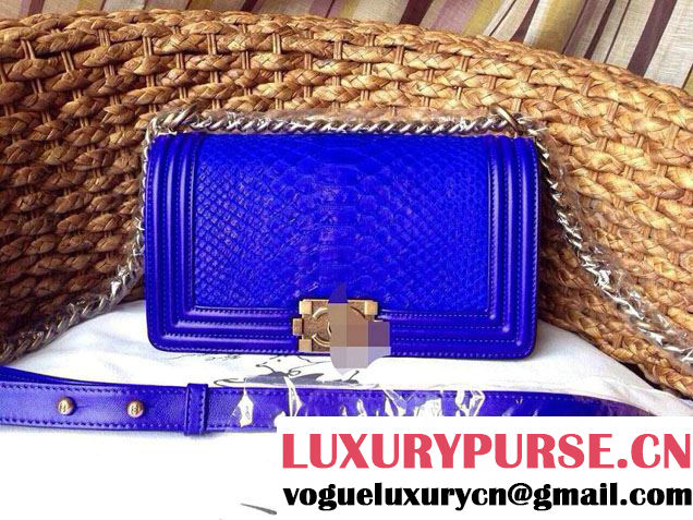 Chanel Le Boy Flap Bag in Python Leather Blue