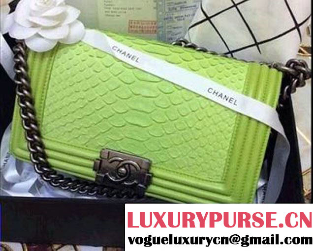 Chanel Le Boy Flap Bag in Python Leather Green