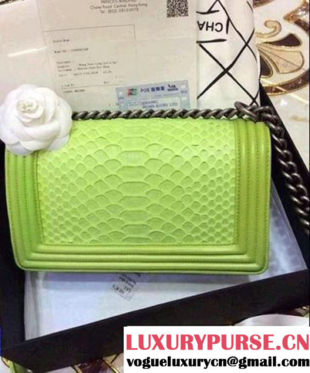 Chanel Le Boy Flap Bag in Python Leather Green