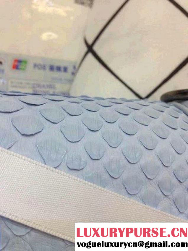 Chanel Le Boy Flap Bag in Python Leather Pale Blue