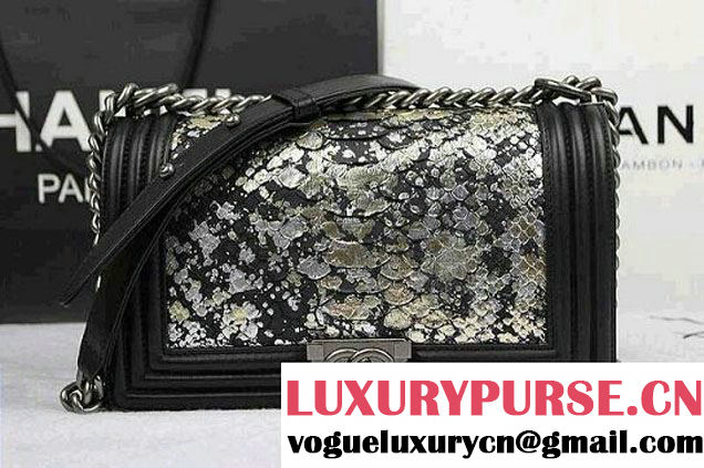 Chanel Python and Patent Calfskin Boy Flap Medium Bag