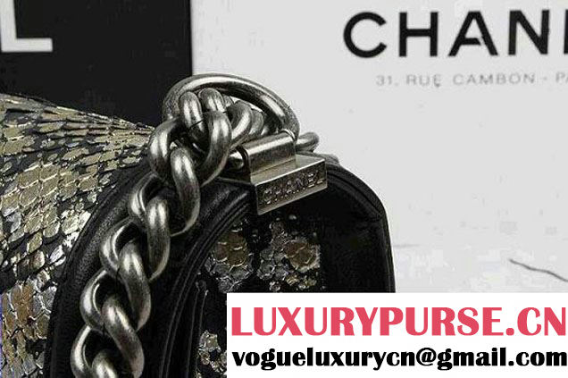 Chanel Python and Patent Calfskin Boy Flap Medium Bag