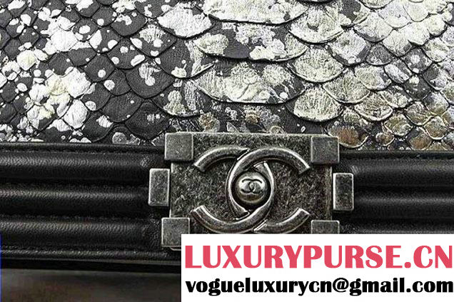Chanel Python and Patent Calfskin Boy Flap Medium Bag