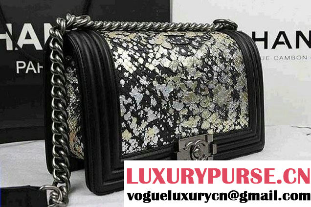 Chanel Python and Patent Calfskin Boy Flap Medium Bag