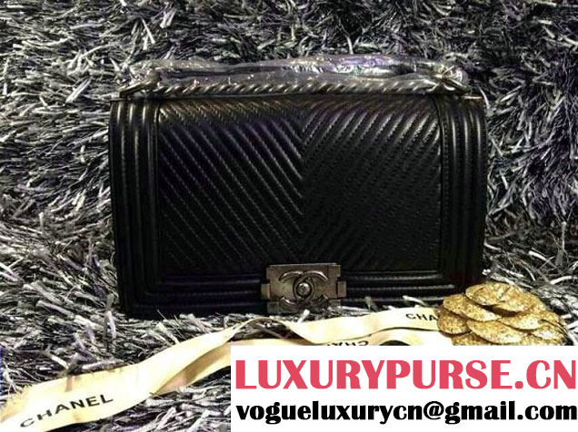 Chanel Boy Flap Bag With Herringbone Chevron Stitiching in Black - Fall 2014