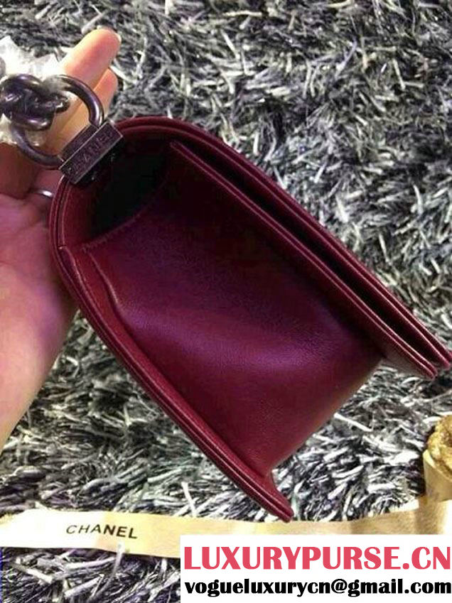 Chanel Boy Flap Bag With Herringbone Chevron Stitiching in Oxblood - Fall 2014