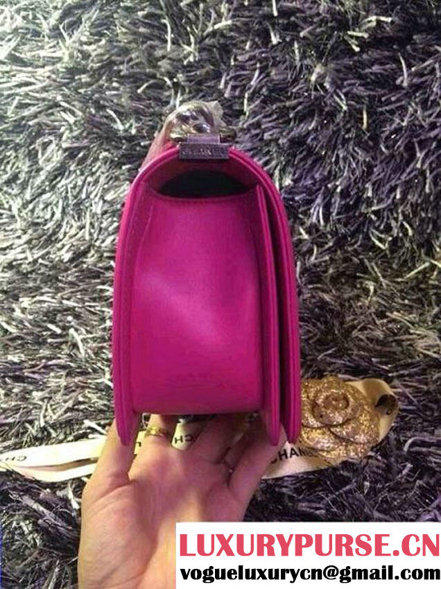 Chanel Boy Flap Bag With Herringbone Chevron Stitiching in Fushia - Fall 2014