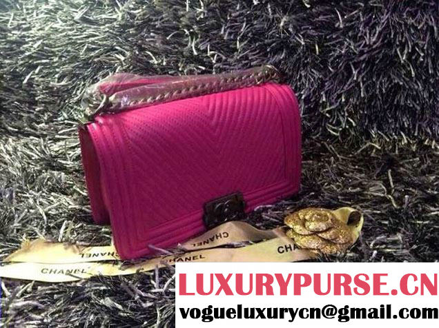 Chanel Boy Flap Bag With Herringbone Chevron Stitiching in Fushia - Fall 2014