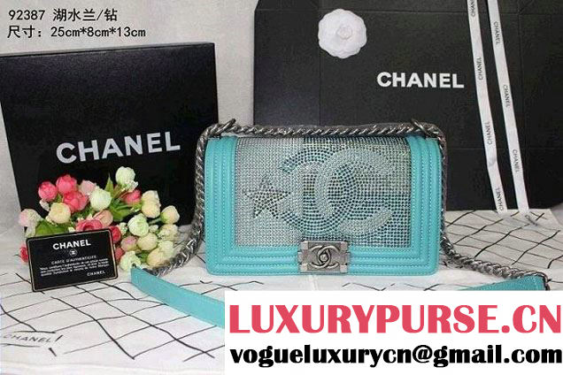 Chanel Crystallized CC Boy Flap Bag in Lake Blue Pre fall 2014