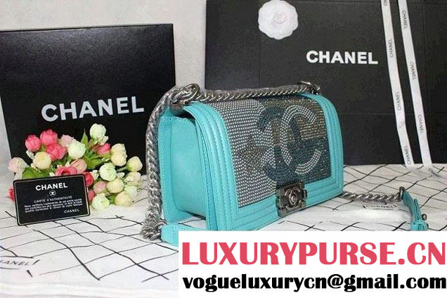 Chanel Crystallized CC Boy Flap Bag in Lake Blue Pre fall 2014