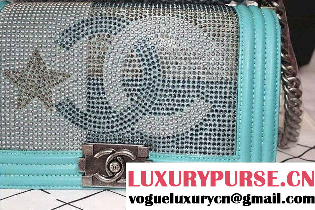 Chanel Crystallized CC Boy Flap Bag in Lake Blue Pre fall 2014