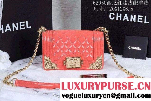 Chanel Boy Patent Leather with Golden Embellished Bag in Red 2014