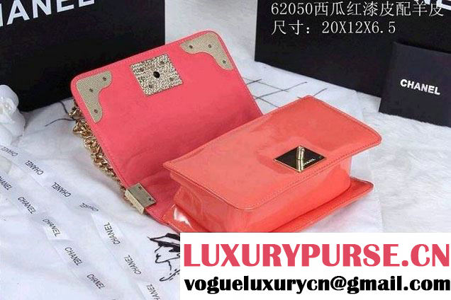Chanel Boy Patent Leather with Golden Embellished Bag in Red 2014