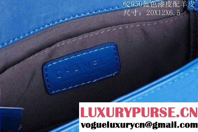 Chanel Boy Patent Leather with Golden Embellished Bag in Blue 2014