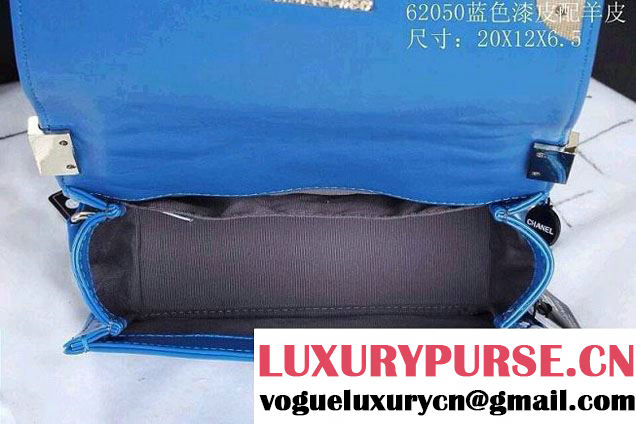 Chanel Boy Patent Leather with Golden Embellished Bag in Blue 2014