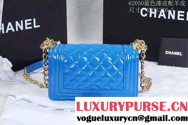 Chanel Boy Patent Leather with Golden Embellished Bag in Blue 2014