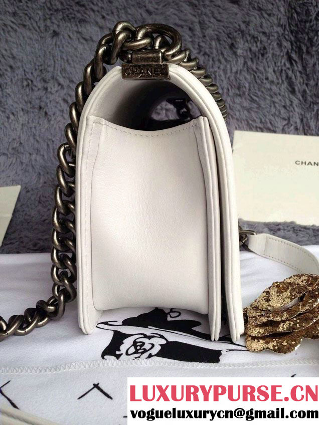 Chanel Boy Patent Leather with Silver Embellished Bag in White 2014