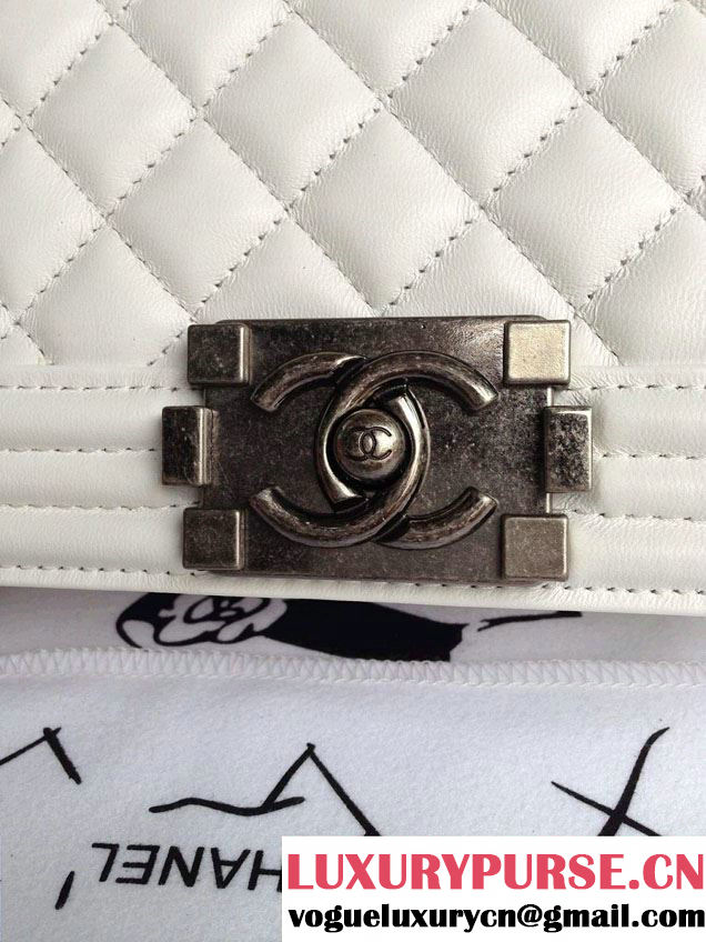 Chanel Boy Patent Leather with Silver Embellished Bag in White 2014