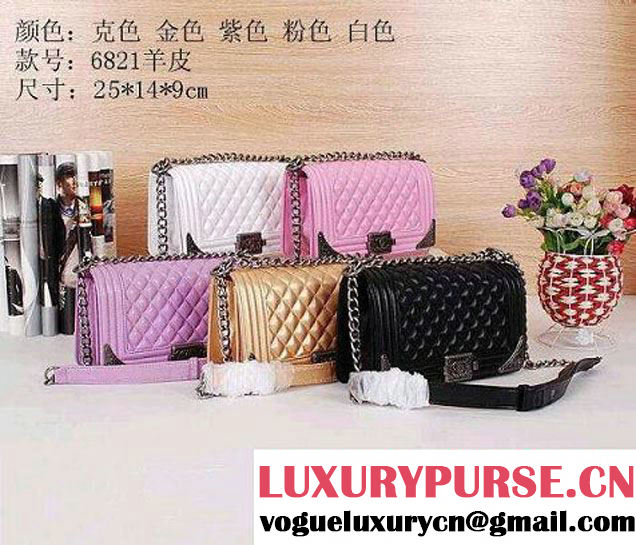 Chanel Boy Patent Leather with Silver Embellished Bag in Pink 2014