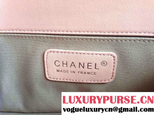 Chanel Boy Flap Bag With Herringbone Chevron Stitiching in Pink - Fall 2014