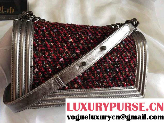 Chanel Tweed and Metallic Lambskin Boy Flap Bag