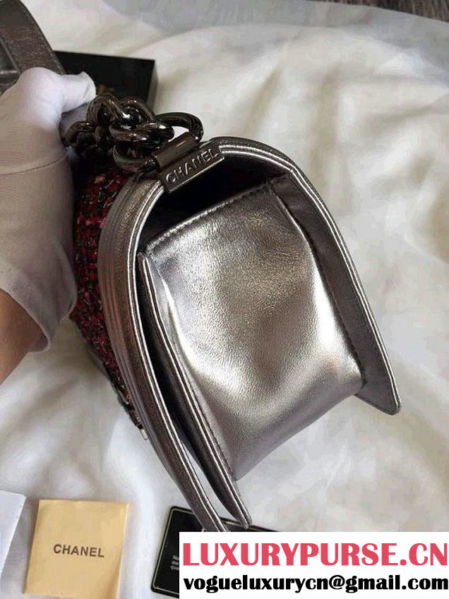 Chanel Tweed and Metallic Lambskin Boy Flap Bag
