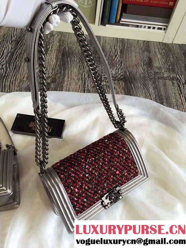 Chanel Tweed and Metallic Lambskin Boy Flap Bag