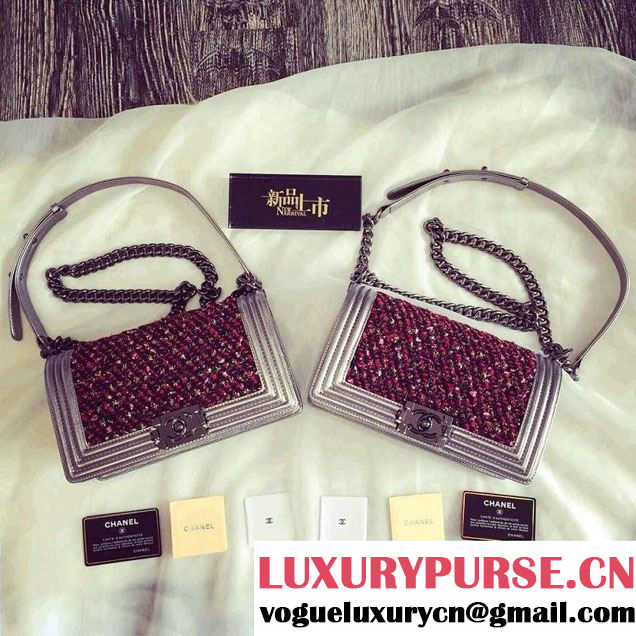 Chanel Tweed and Metallic Lambskin Boy Flap Bag