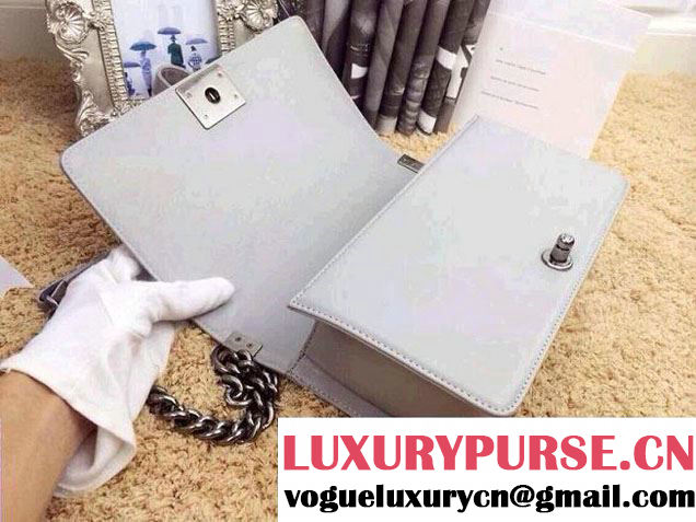 Chanel Boy Flap Bag With Herringbone Chevron Stitiching in Gray - Fall 2014
