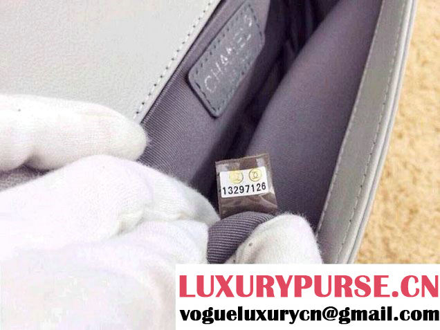 Chanel Boy Flap Bag With Herringbone Chevron Stitiching in Gray - Fall 2014