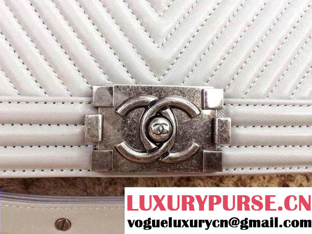 Chanel Boy Flap Bag With Herringbone Chevron Stitiching in Gray - Fall 2014