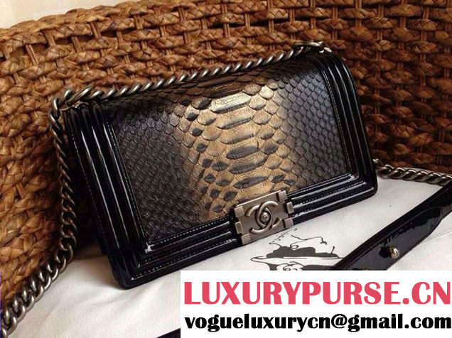 Chanel Le Boy Flap Bag in Python Patent Leather