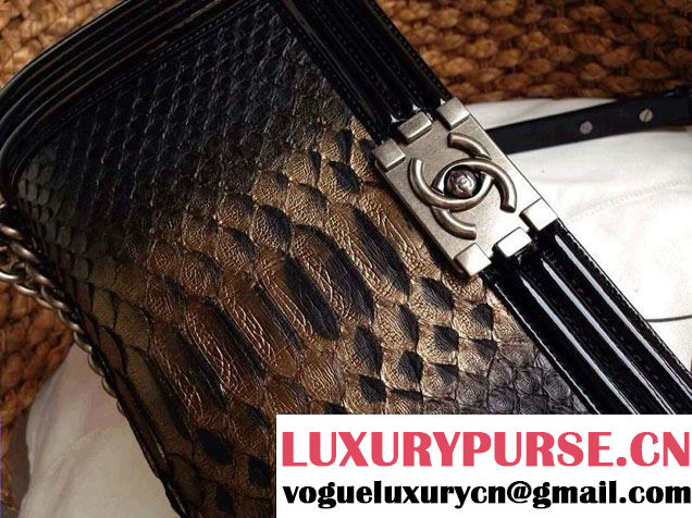 Chanel Le Boy Flap Bag in Python Patent Leather