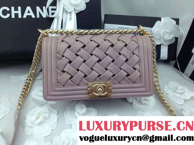 Chanel Sheepskin Leather Braided Boy Flap Bag Nude Pink 2014