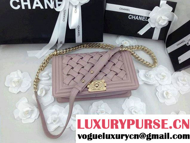 Chanel Sheepskin Leather Braided Boy Flap Bag Nude Pink 2014