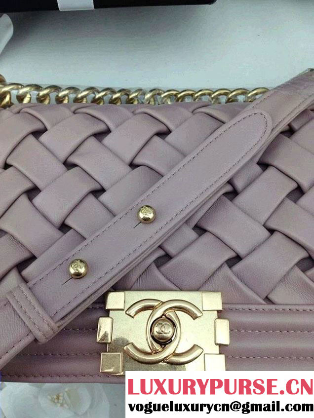 Chanel Sheepskin Leather Braided Boy Flap Bag Nude Pink 2014