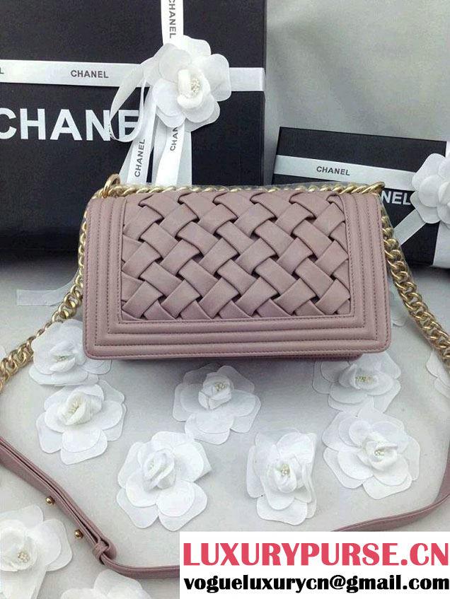 Chanel Sheepskin Leather Braided Boy Flap Bag Nude Pink 2014