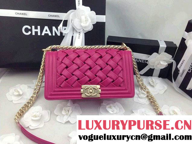 Chanel Sheepskin Leather Braided Boy Flap Bag Fushia 2014